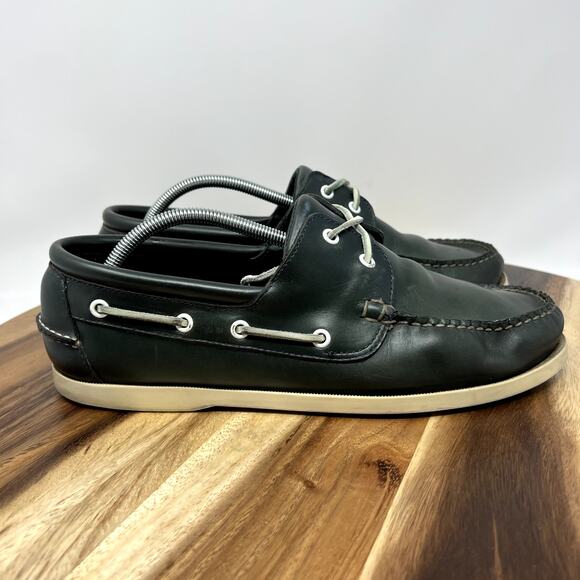 Brooks Brothers Mens 10.5 D Dark Green Genuine Hand Sewn Leather Deck Boat Shoes - Picture 1 of 10
